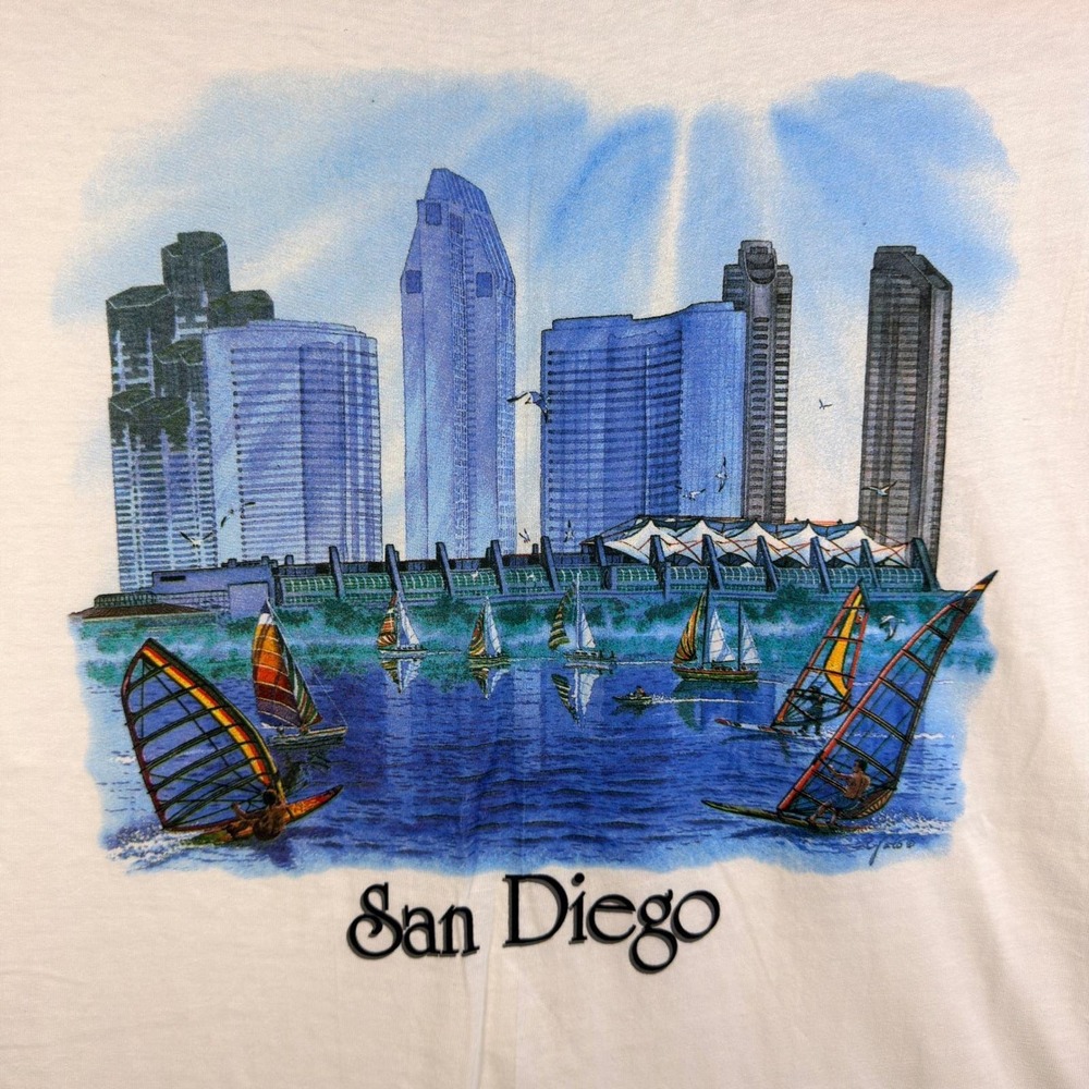 Vintage 90s San Diego Skyline T-Shirt Mens XL Single Stitch White NWT - Picture 3 of 7